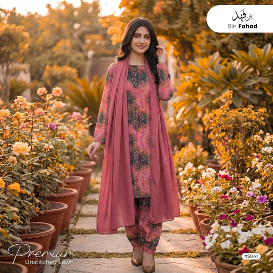 3pcs Premium Lawn Unstitched D-5041 - Bin Fahad