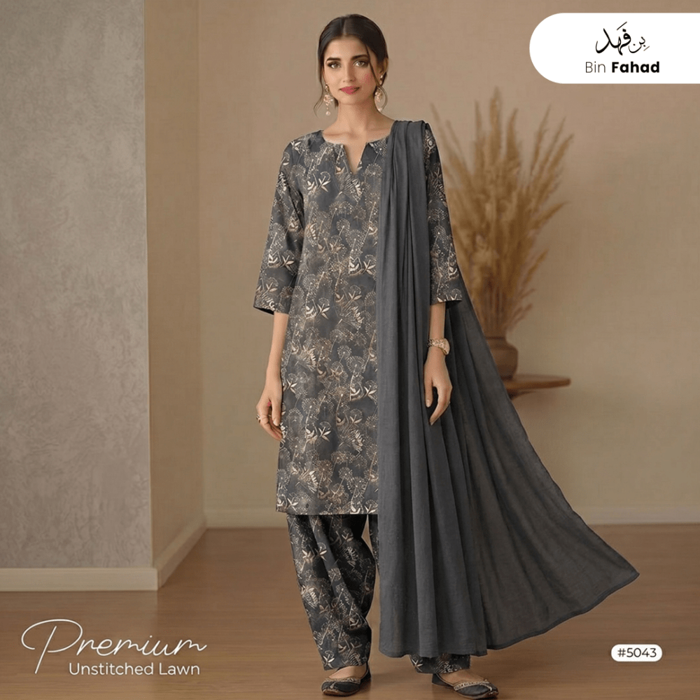 3pcs Premium Lawn Unstitched D-5043 - Bin Fahad