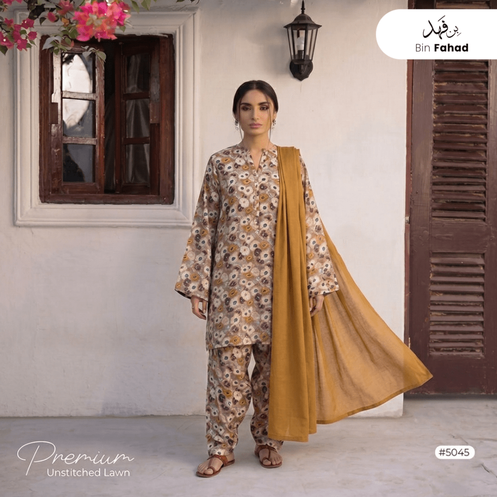 3pcs Premium Lawn Unstitched D-5045 - Bin Fahad