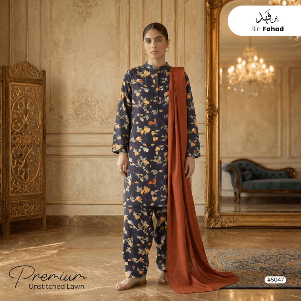 3pcs Premium Lawn Unstitched D-5047 - Bin Fahad