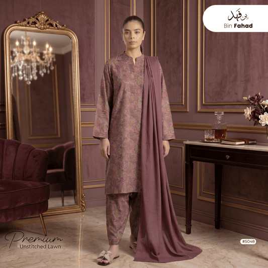 3pcs Premium Lawn Unstitched D-5048 - Bin Fahad