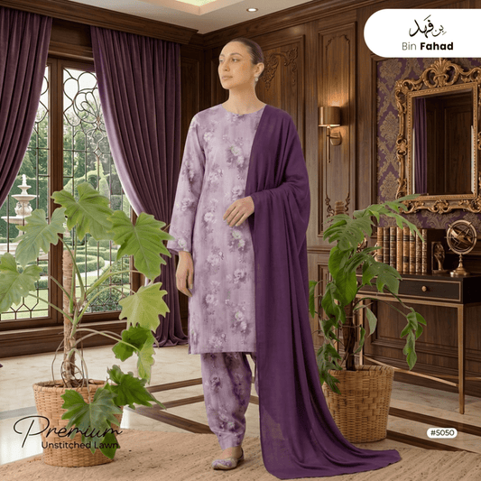 3pcs Premium Lawn Unstitched D-5050 - Bin Fahad