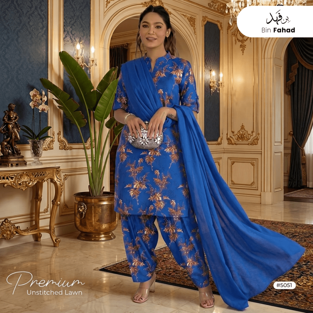 3pcs Premium Lawn Unstitched D-5051 - Bin Fahad