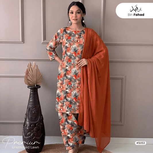 3pcs Premium Lawn Unstitched D-5053 - Bin Fahad