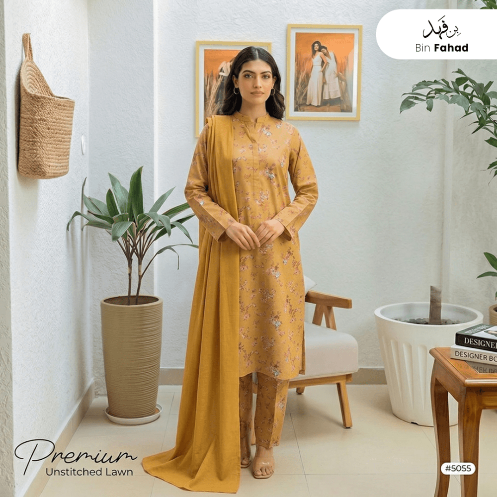 3pcs Premium Lawn Unstitched D-5055 - Bin Fahad