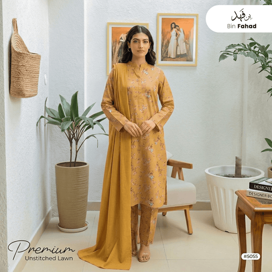 3pcs Premium Lawn Unstitched D-5055 - Bin Fahad