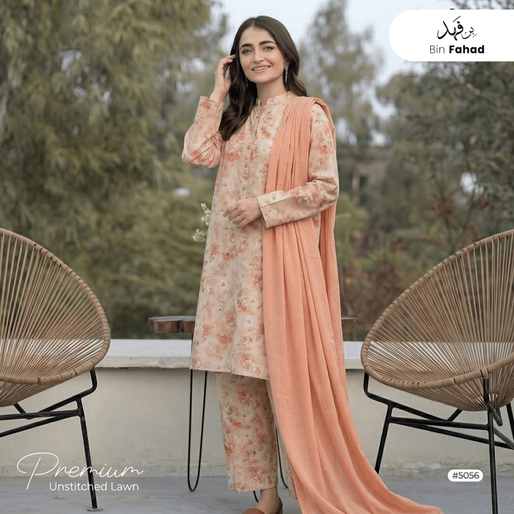 3pcs Premium Lawn Unstitched D-5056 - Bin Fahad