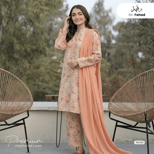 3pcs Premium Lawn Unstitched D-5056 - Bin Fahad
