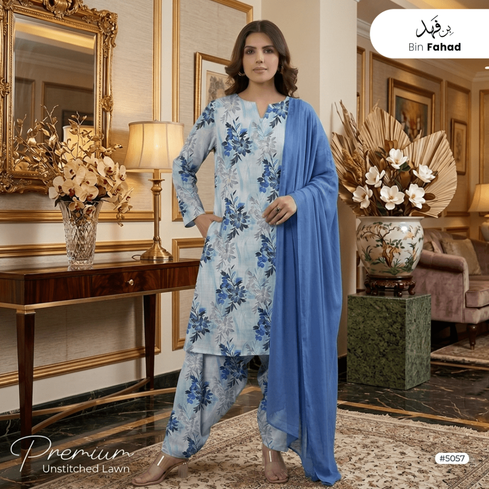 3pcs Premium Lawn Unstitched D-5057 - Bin Fahad
