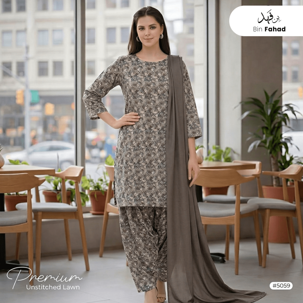 3pcs Premium Lawn Unstitched D-5059 - Bin Fahad
