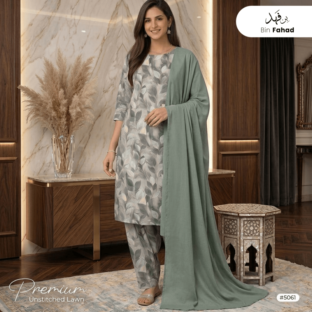 3pcs Premium Lawn Unstitched D-5061 - Bin Fahad