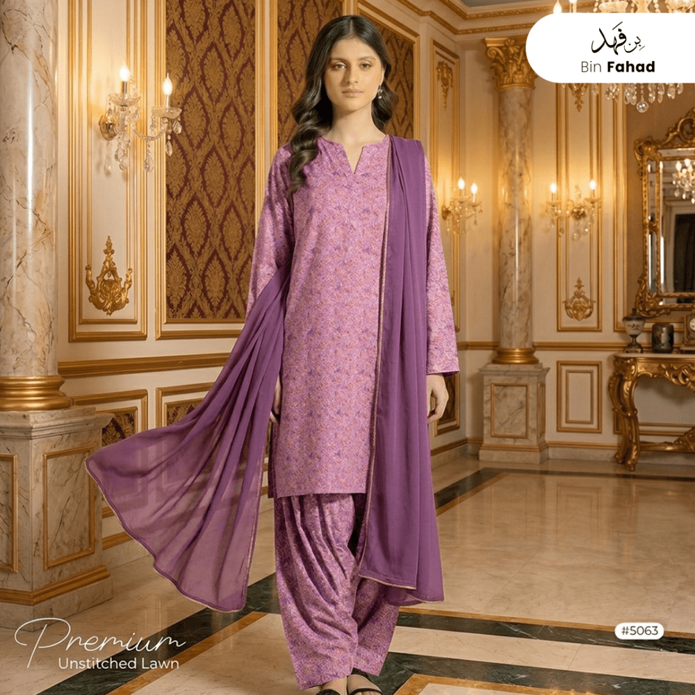 3pcs Premium Lawn Unstitched D-5063 - Bin Fahad