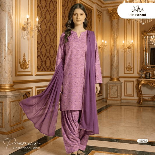 3pcs Premium Lawn Unstitched D-5063 - Bin Fahad