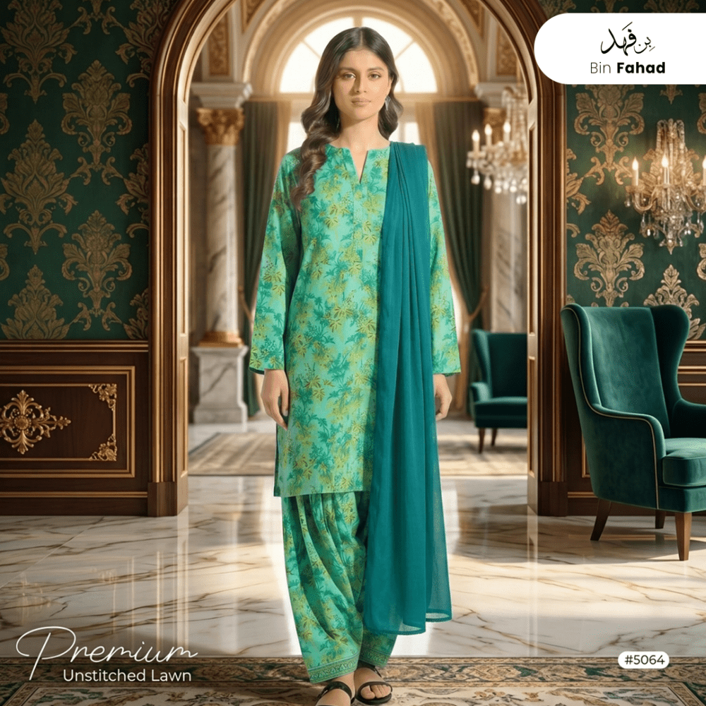 3pcs Premium Lawn Unstitched D-5064 - Bin Fahad