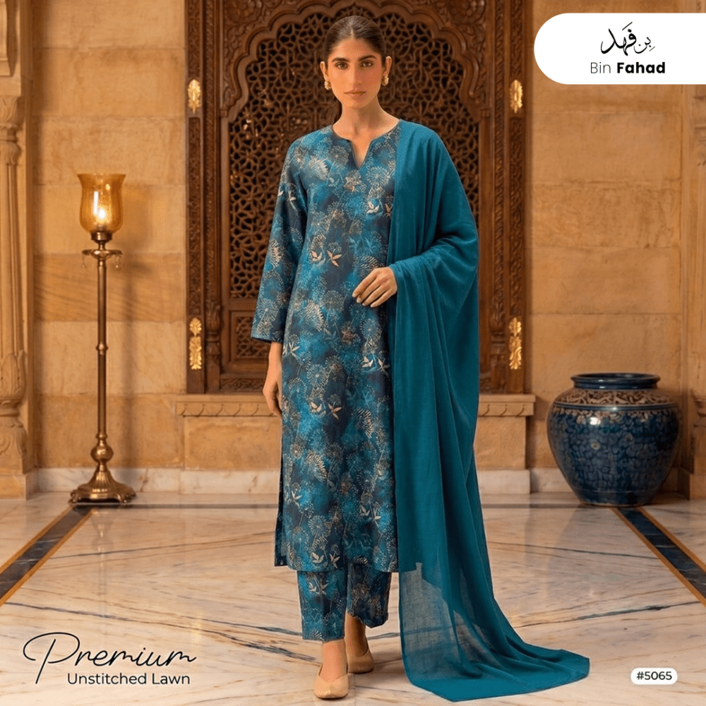 3pcs Premium Lawn Unstitched D-5065 - Bin Fahad