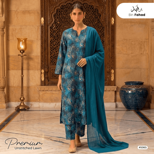3pcs Premium Lawn Unstitched D-5065 - Bin Fahad