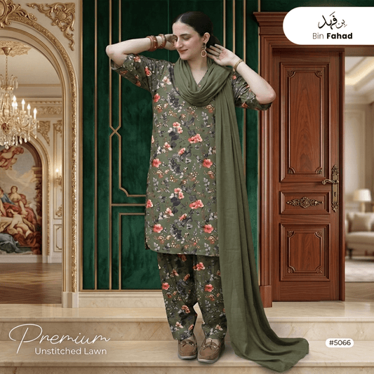 3pcs Premium Lawn Unstitched D-5066 - Bin Fahad