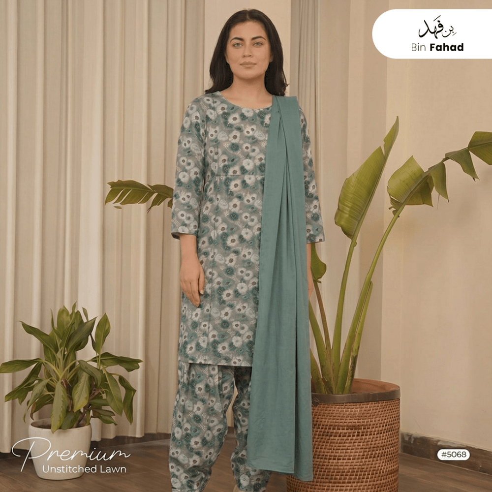 3pcs Premium Lawn Unstitched D-5068 - Bin Fahad