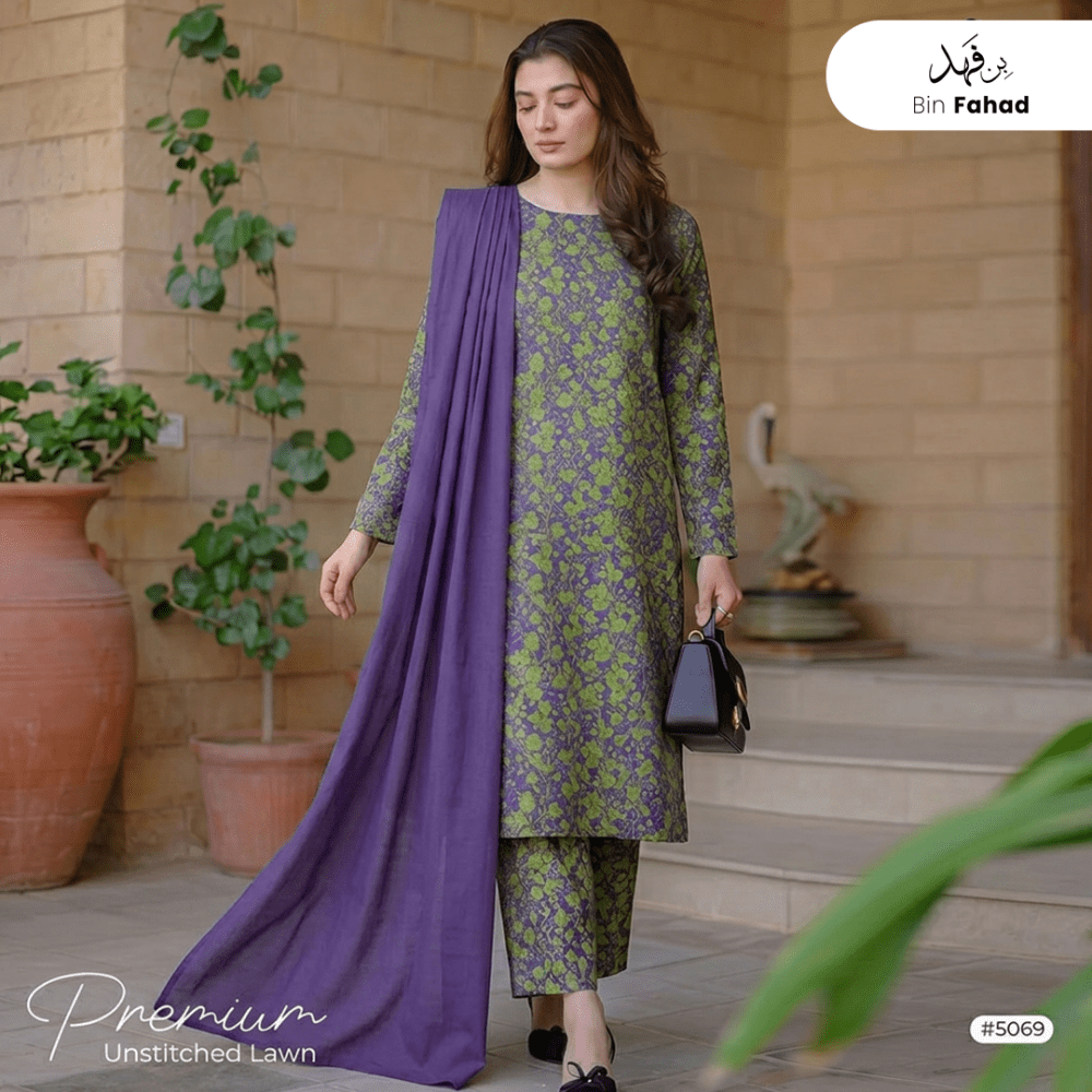 3pcs Premium Lawn Unstitched D-5069 - Bin Fahad
