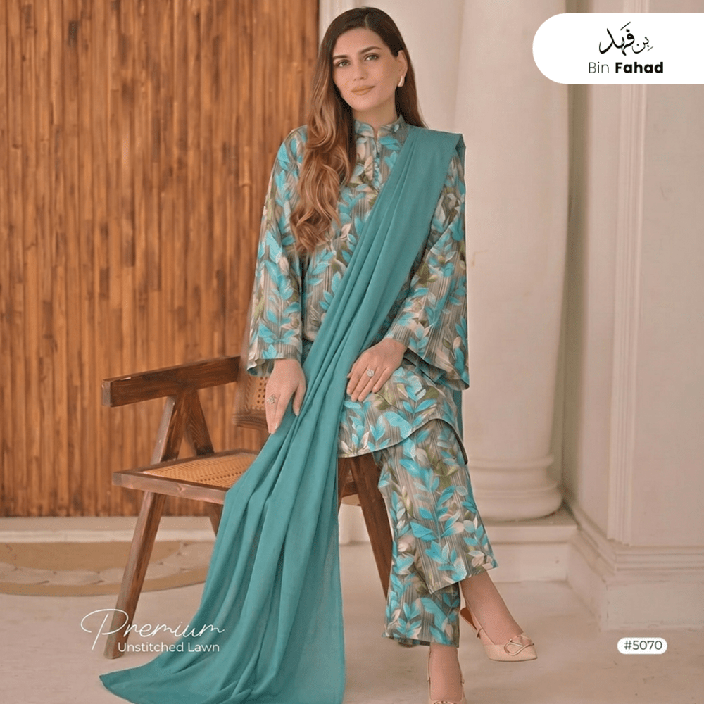 3pcs Premium Lawn Unstitched D-5070 - Bin Fahad