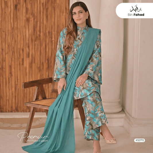 3pcs Premium Lawn Unstitched D-5070 - Bin Fahad