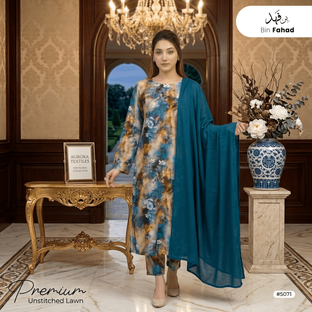 3pcs Premium Lawn Unstitched D-5071 - Bin Fahad