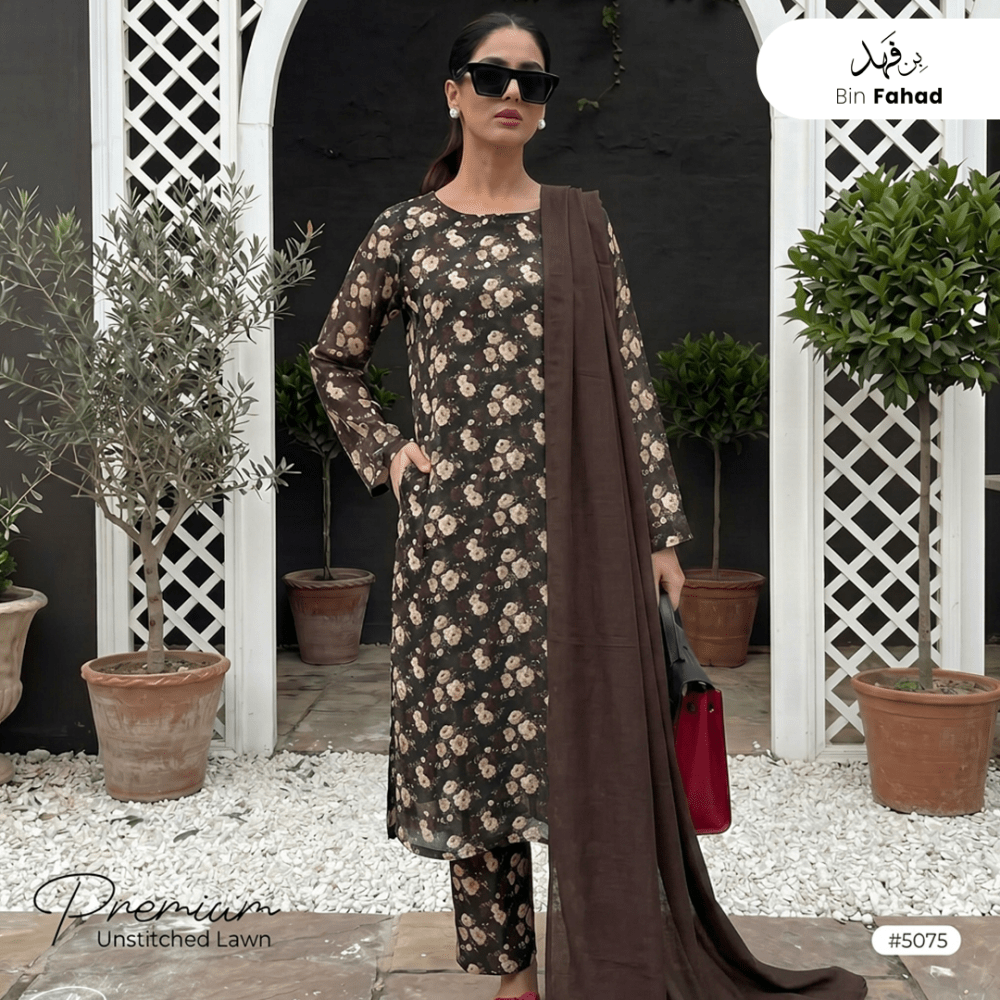 3pcs Premium Lawn Unstitched D-5075 - Bin Fahad