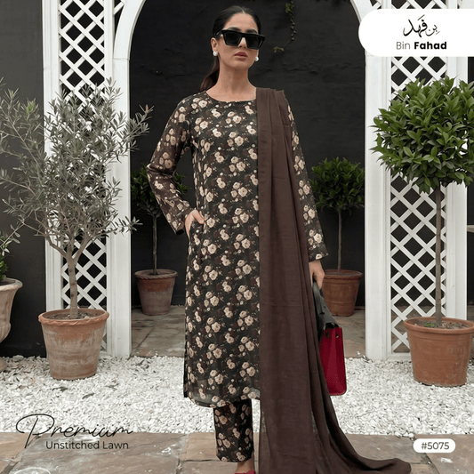 3pcs Premium Lawn Unstitched D-5075 - Bin Fahad