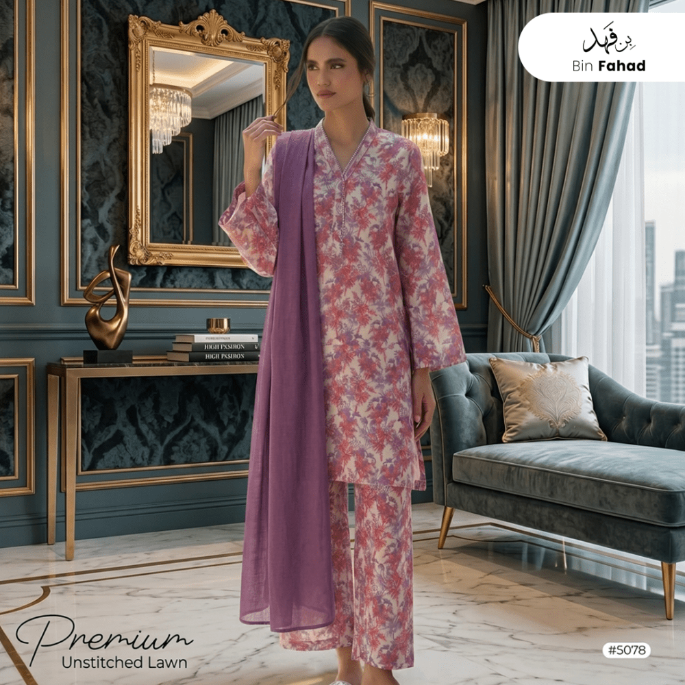 3pcs Premium Lawn Unstitched D-5078 - Bin Fahad