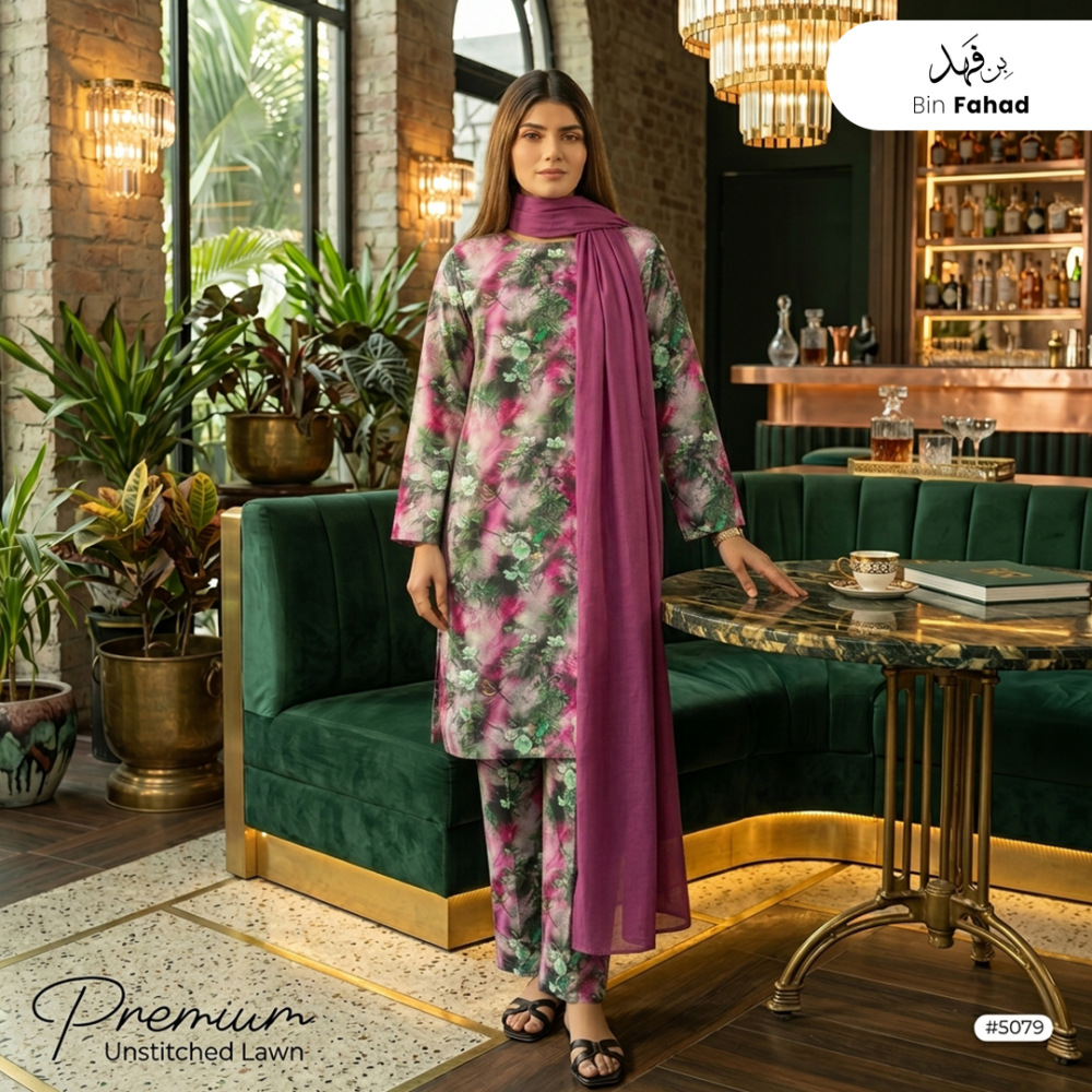 3pcs Premium Lawn Unstitched D-5079 - Bin Fahad