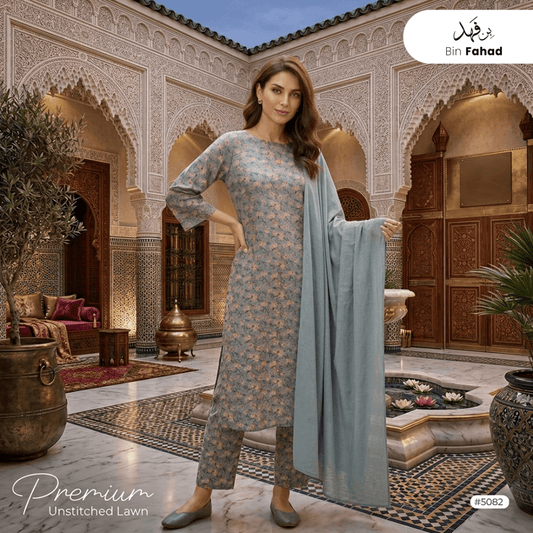 3pcs Premium Lawn Unstitched D-5082 - Bin Fahad