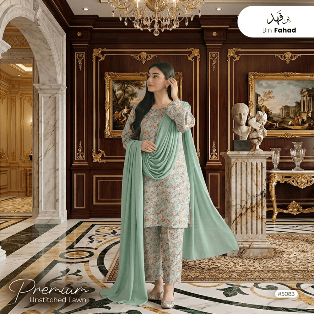 3pcs Premium Lawn Unstitched D-5083 - Bin Fahad