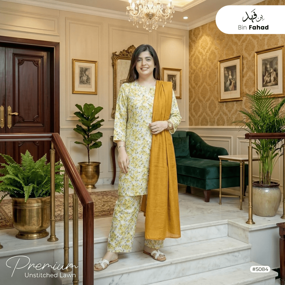 3pcs Premium Lawn Unstitched D-5084 - Bin Fahad
