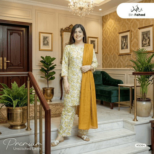 3pcs Premium Lawn Unstitched D-5084 - Bin Fahad