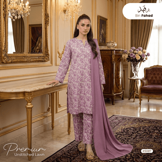 3pcs Premium Lawn Unstitched D-5087 - Bin Fahad