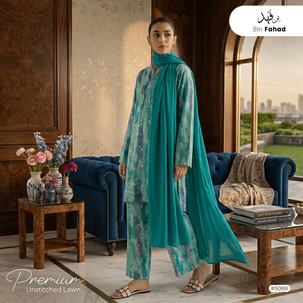 3pcs Premium Lawn Unstitched D-5088 - Bin Fahad