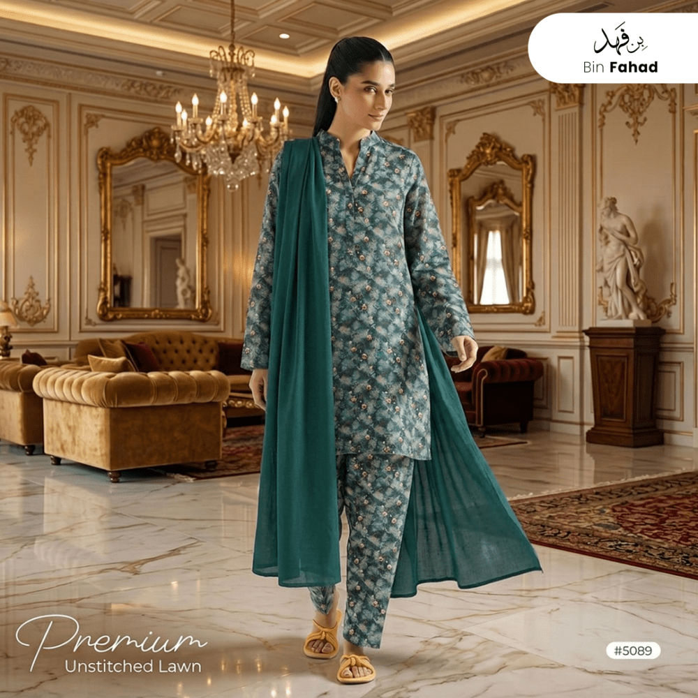 3pcs Premium Lawn Unstitched D-5089 - Bin Fahad
