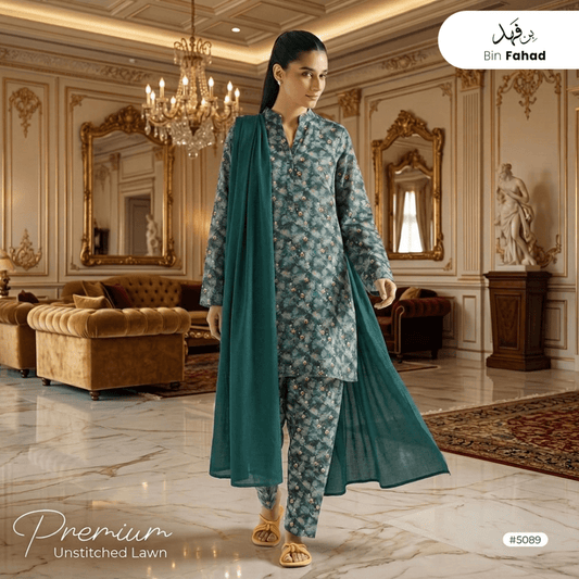 3pcs Premium Lawn Unstitched D-5089 - Bin Fahad