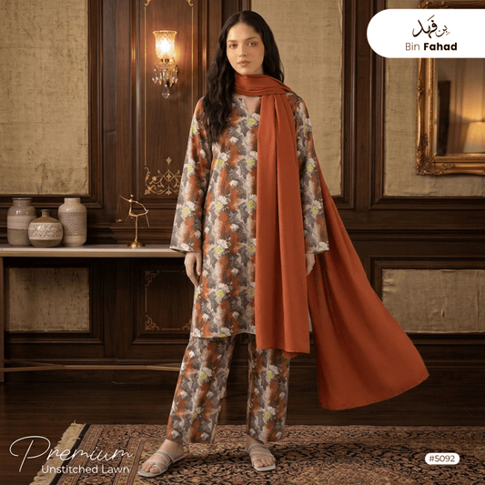 3pcs Premium Lawn Unstitched D-5092 - Bin Fahad