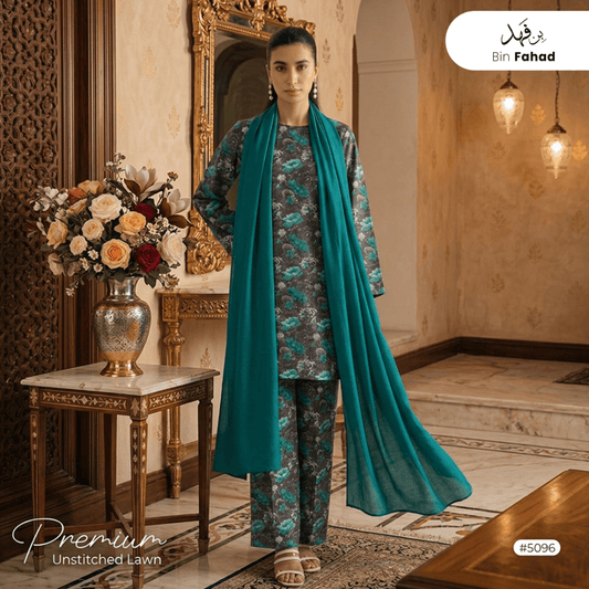 3pcs Premium Lawn Unstitched D-5096 - Bin Fahad