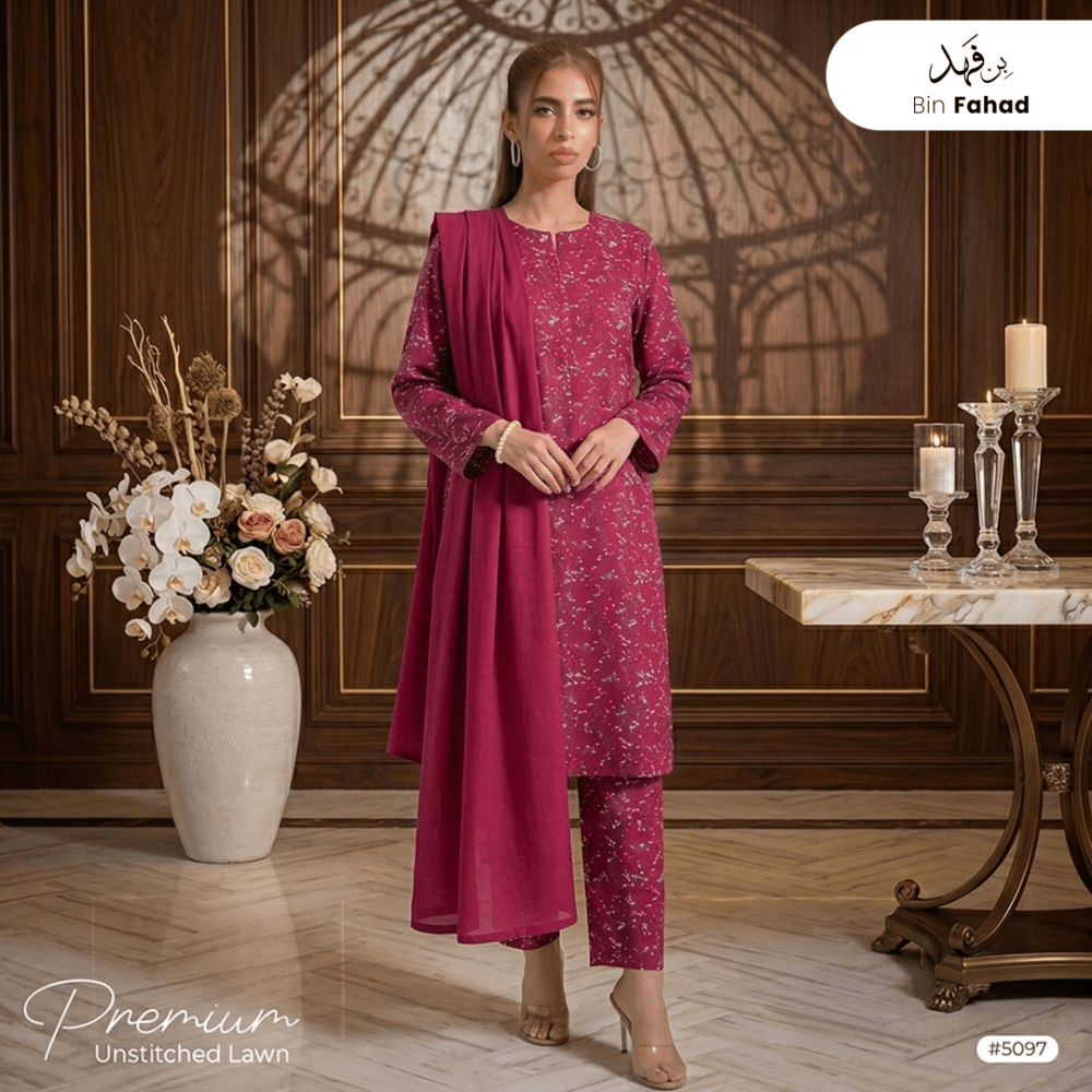 3pcs Premium Lawn Unstitched D-5097 - Bin Fahad