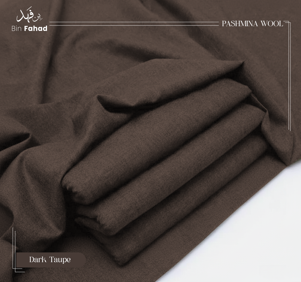 Dark taupe pashmina wool fabric on a white background