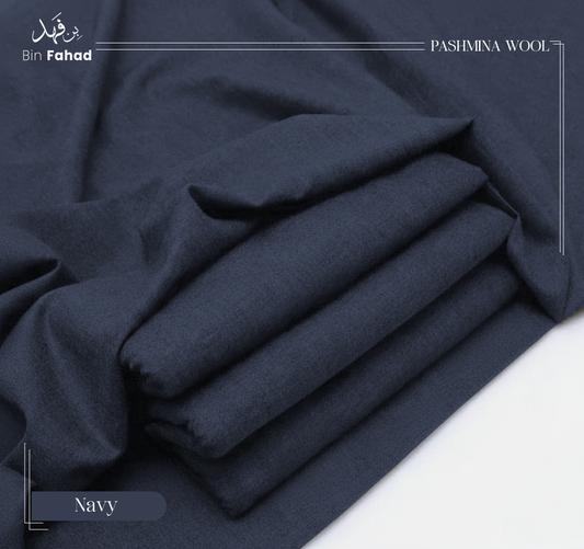 Navy pashmina wool fabric on a white background