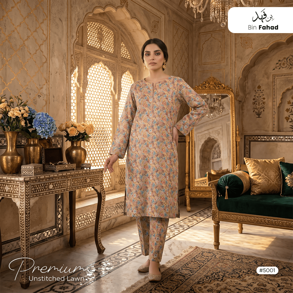 Premium Lawn Unstitched 2pcs (Shirt & Trouser) 5001 - Bin Fahad