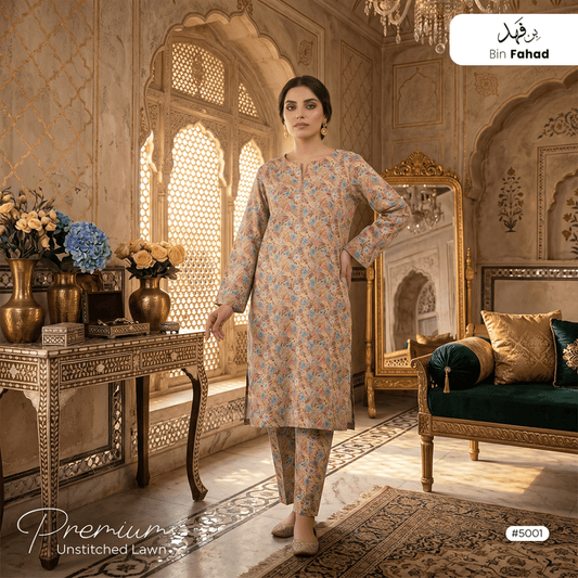Premium Lawn Unstitched 2pcs (Shirt & Trouser) 5001 - Bin Fahad
