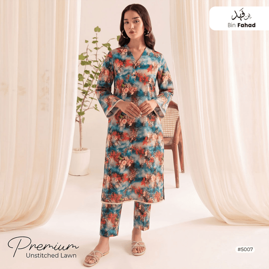 Premium Lawn Unstitched 2pcs (Shirt & Trouser) 5007 - Bin Fahad