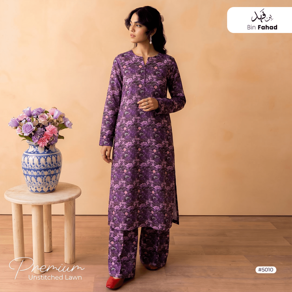 Premium Lawn Unstitched 2pcs (Shirt & Trouser) 5010 - Bin Fahad