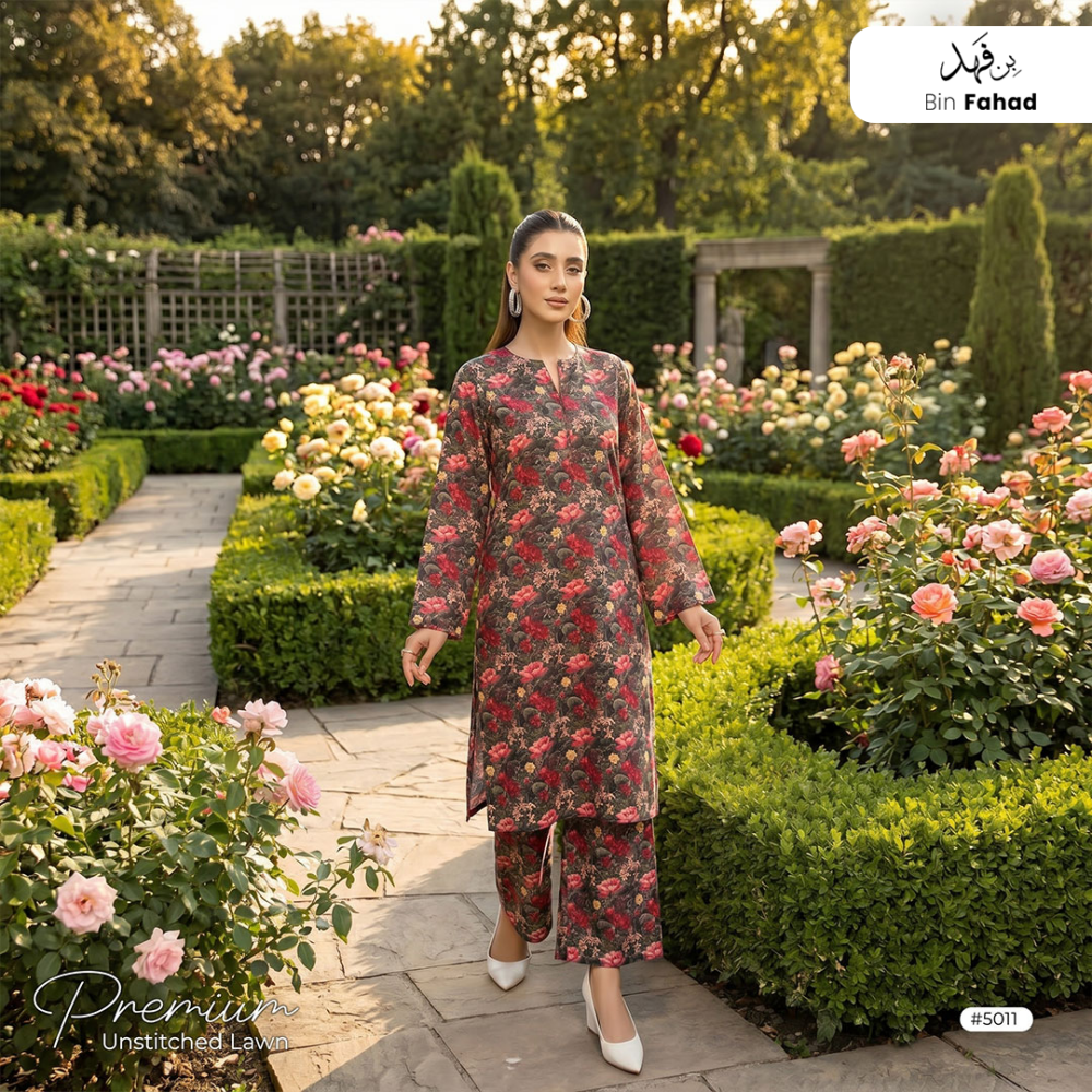 Premium Lawn Unstitched 2pcs (Shirt & Trouser) 5011 - Bin Fahad