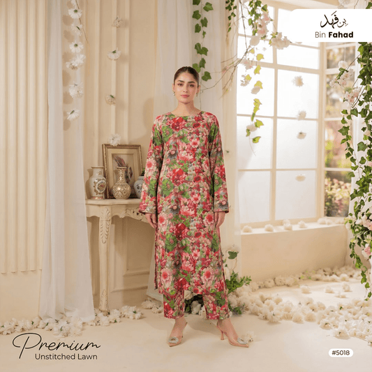Premium Lawn Unstitched 2pcs (Shirt & Trouser) 5018 - Bin Fahad