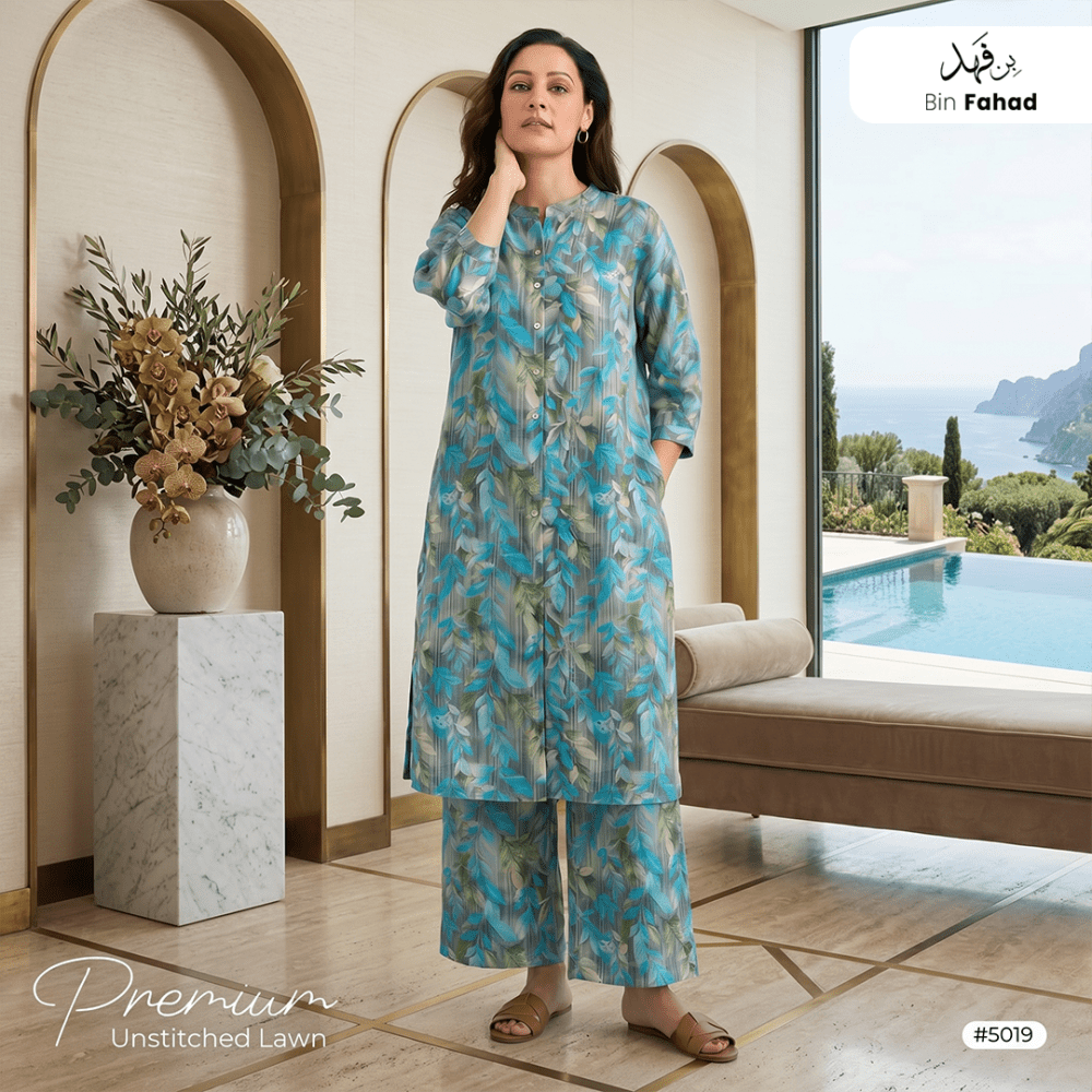 Premium Lawn Unstitched 2pcs (Shirt & Trouser) 5019 - Bin Fahad